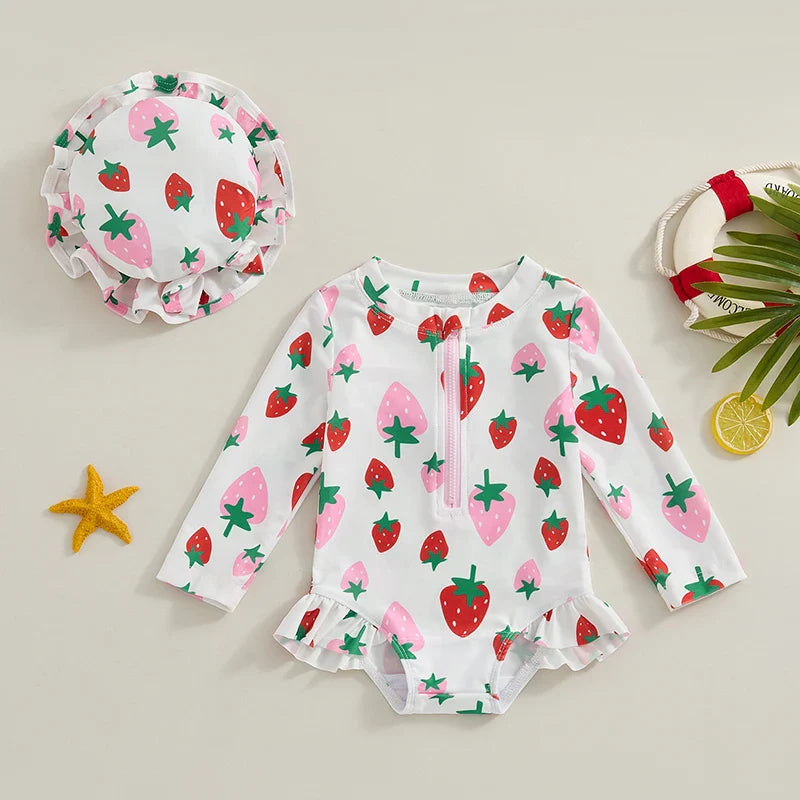 Strawberry & Flowers Girls Swimsuits