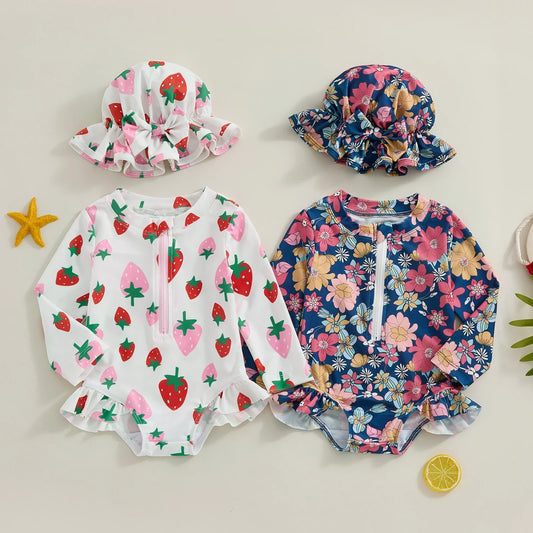 Strawberry & Flowers Girls Swimsuits